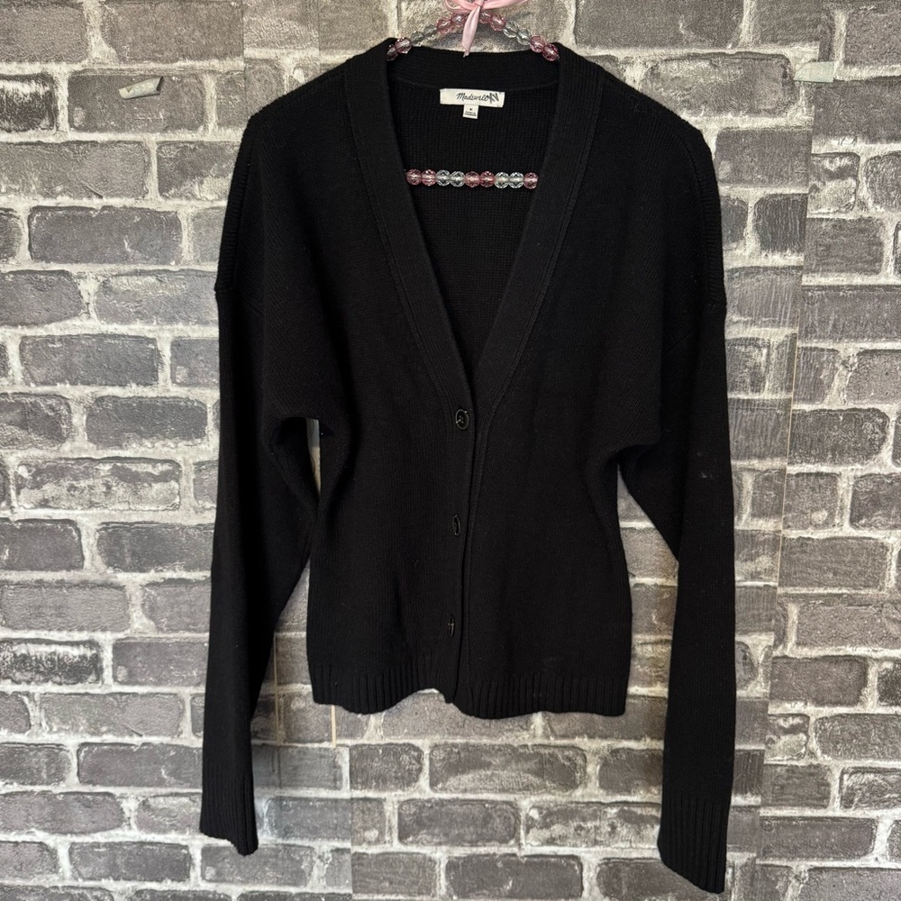 Madewell V-Neck Slim Cardigan Sweater black wool blend